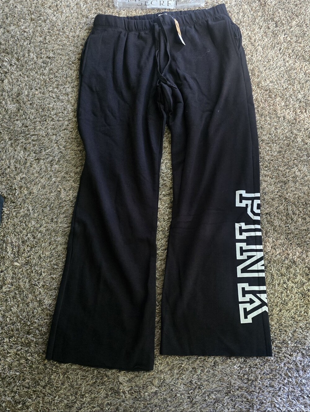 Pink Victoria Secret Boy Sweats In Black.